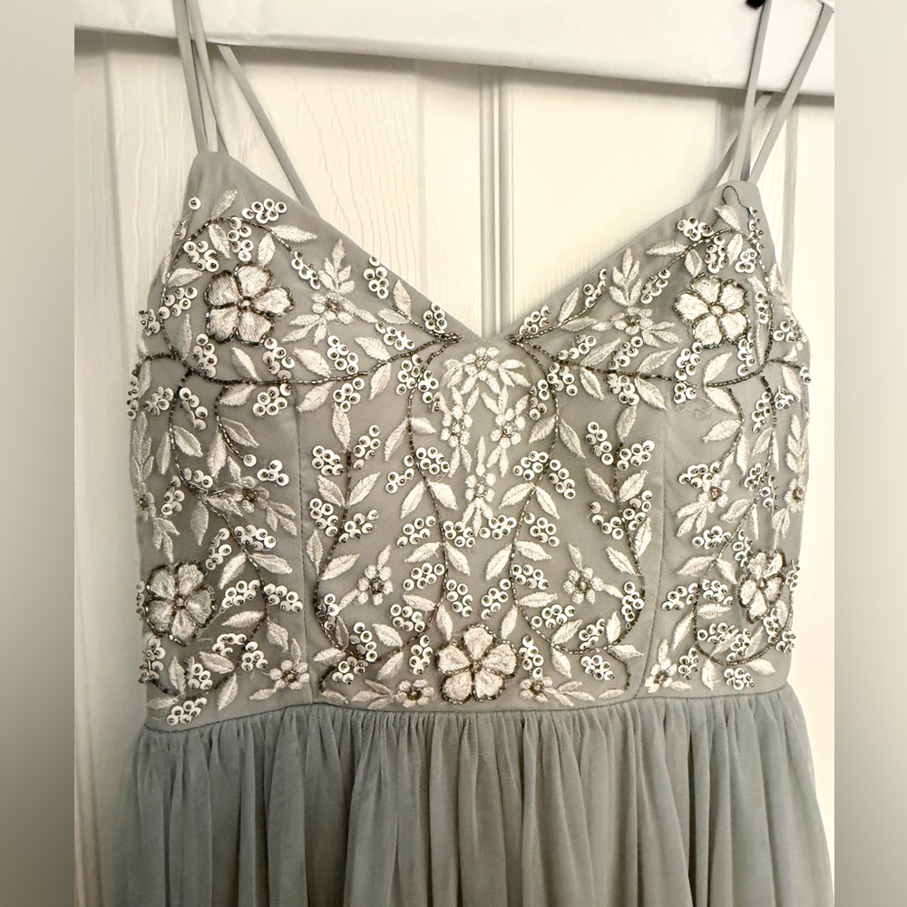 Stunning BHLDN Silver Maxi Dress with Beaded Lace Bodice - Picture 3 of 6